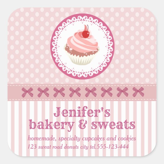 Adesivo Quadrado Tiras de bolinhas de panificação de cupcakes bonit (Frente)
