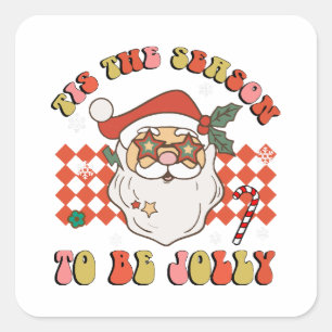 Adesivo Quadrado Tis The Season To Be Jolly Christmas Santa Retro G