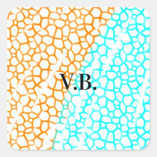 Adesivo Quadrado Título do nome de adição da cor laranja azul simpl