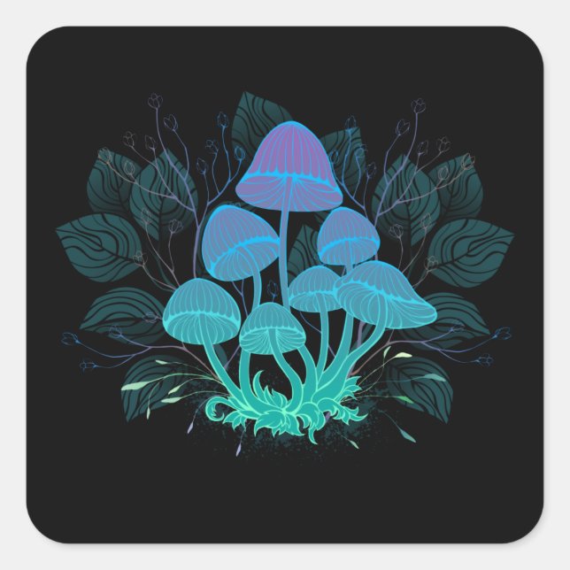 Adesivo Quadrado Toadstools em arbustos (Frente)
