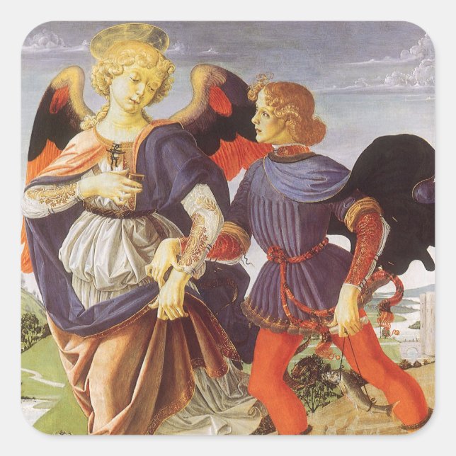 Adesivo Quadrado Toby e o Anjo por Andrea del Verrocchio (Frente)