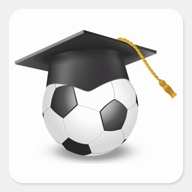 Adesivo Quadrado Toca de Formatura em uma Bola de Futebol (Frente)