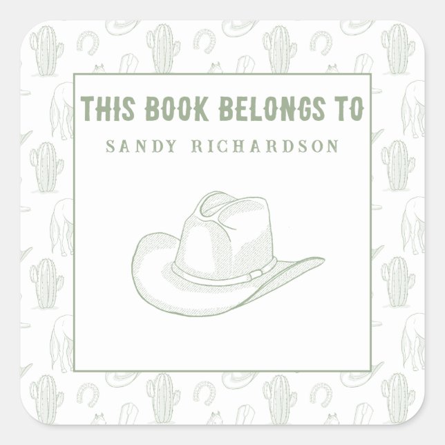Adesivo Quadrado Toile de Jouy Green Cowboy - Bookplate (Frente)