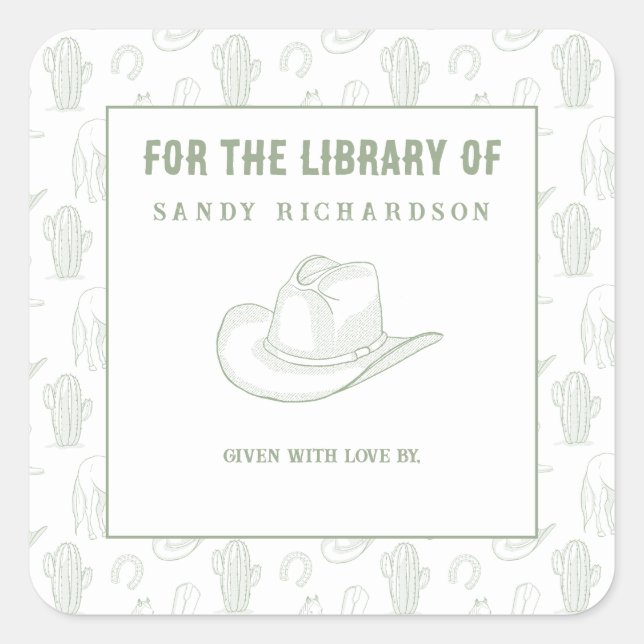 Adesivo Quadrado Toile de Jouy Green Cowboy - Pela biblioteca de (Frente)