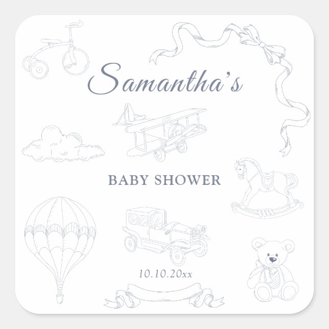 Adesivo Quadrado Toile de Jouy Nursery Baby Shower (Frente)