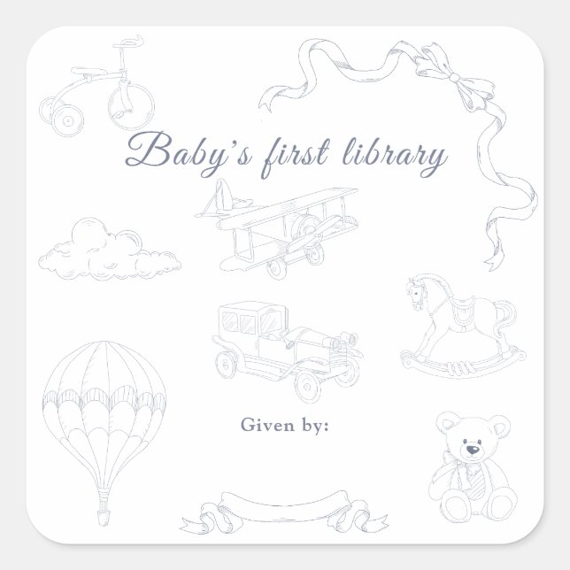 Adesivo Quadrado Toile de Jouy Nursery Baby's first library (Frente)