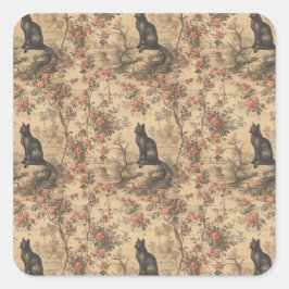 Adesivo Quadrado Toile Vermelha Chinoiserie Gato Damasco