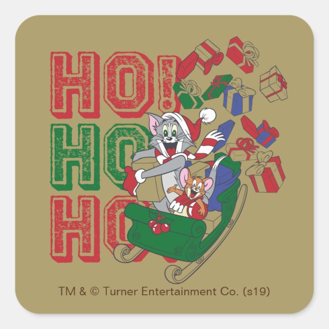 Adesivo Quadrado Tom e Jerry Oferecendo Presentes Em Uma Luz (Frente)