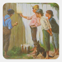Tom Sawyer branco lavando a cerca
