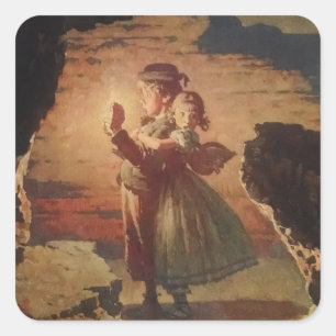 Adesivo Quadrado Tom Sawyer e Becky Thatcher na caverna