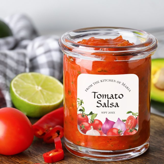 Adesivo Quadrado Tomato Salsa Canning Homemade (Criador carregado)