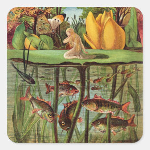 Adesivo Quadrado Tommelise muito desolada na folha de lírio-d'água,