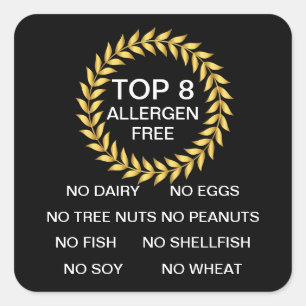Adesivo Quadrado Top 8 Allergen Free Allergant Restaurant Bakery