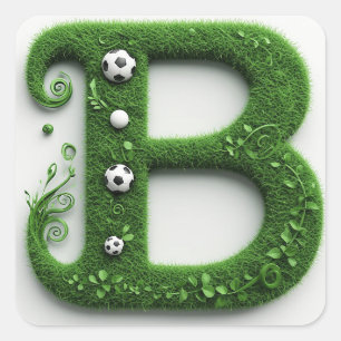 Adesivo Quadrado Topiária de grama verde com letra B e bola de fute