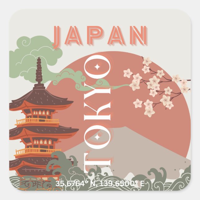 Adesivo Quadrado Tóquio Japão Viagem Art, Retro-Viagem Art (Frente)