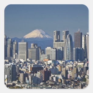 Adesivo Quadrado Tóquio, panorama do distrito de Shinjuku, Monte Fu