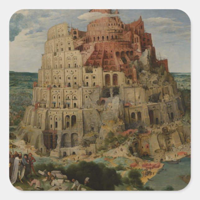 Adesivo Quadrado Torre de Babel de Peter Bruegel, o Velho (Frente)