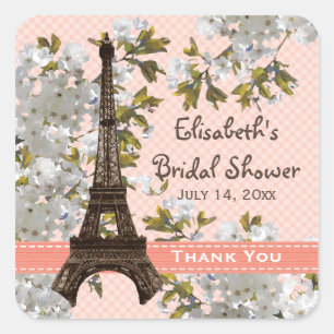 Adesivo Quadrado Torre Eiffel Cherry Blossom Obrigado Favor Sticke