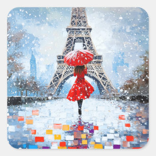 Adesivo Quadrado Torre Eiffel de Paris Romance de Inverno Guarda-ch