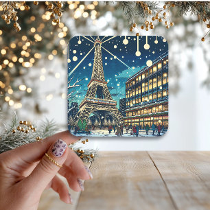 Adesivo Quadrado Torre Eiffel em Paris, França na hora de Natal