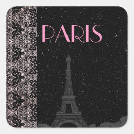 Adesivo Quadrado Torre Eiffel - Estrelas de meia-noite, preto e ros