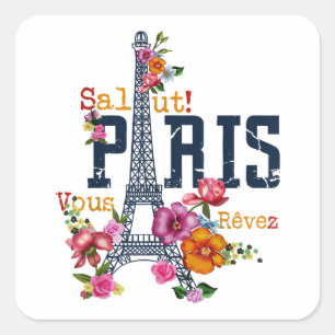 Adesivo Quadrado Torre Eiffel Paris Shirt Salut Flor Paris Fra