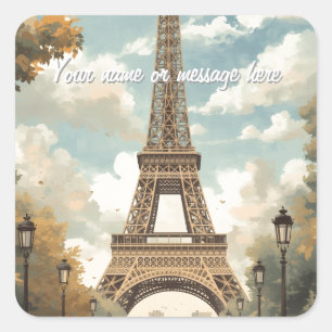 Adesivo Quadrado Torre Eiffel Paris Viagem Arte Vintage Retro Nome