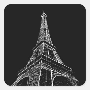 Adesivo Quadrado Torre Eiffel Preto Branco Paris Viagem Vintage 