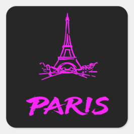Adesivo Quadrado Torre Eiffel Rosa Neon Paris Esboço Moderno