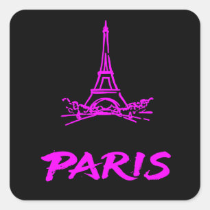 Adesivo Quadrado Torre Eiffel Rosa Neon Paris Esboço Moderno