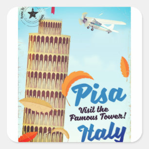 Adesivo Quadrado Torre Inclinada de Pisa Impressão de férias vintag
