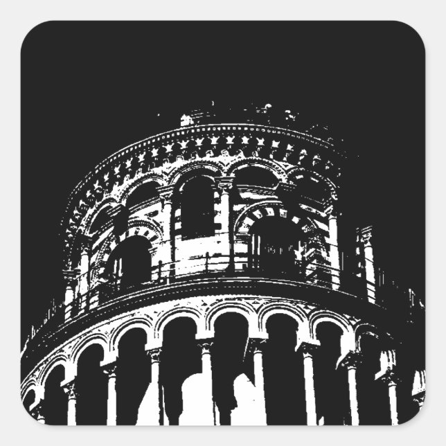 Adesivo Quadrado Torre Preta e Branca de Pisa Itália (Frente)