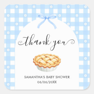 Adesivo Quadrado Torta Azul Coquete Baby Shower Obrigada
