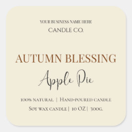 Adesivo Quadrado Torta de Maçã Autumn Blessing | Rótulo de Vela de 