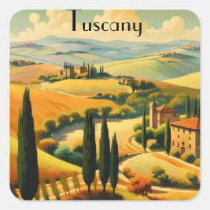 Adesivo Quadrado Toscana Poster de viagens vintage, personalizável