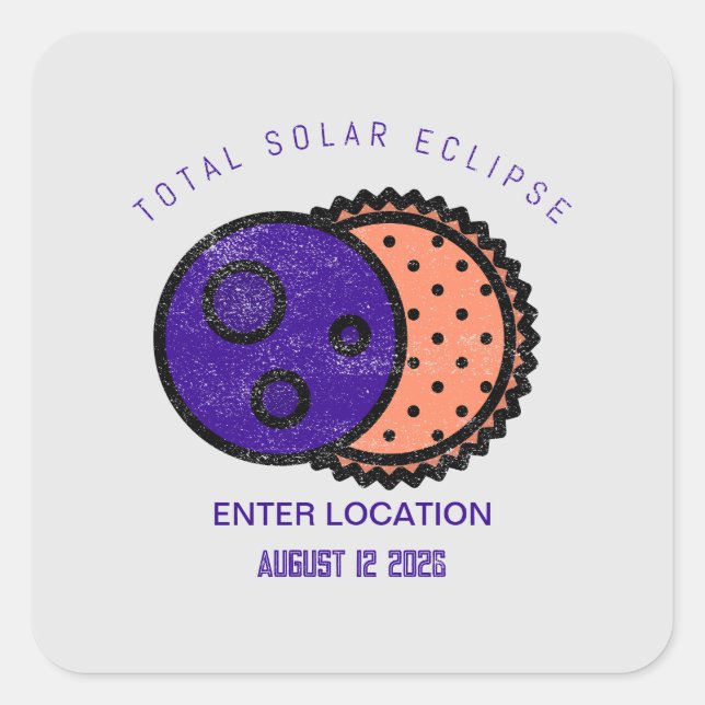 Adesivo Quadrado Total de Eclipse Solar 2026 Personalizado (Frente)