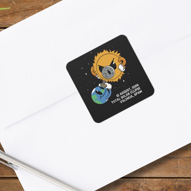 Adesivo Quadrado Total Solar Eclipse 2026 Spain Photobomb (Change city, or other text, to personalize.  Matching items available)