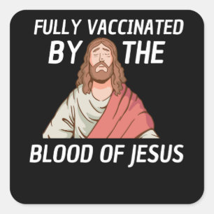 Adesivo Quadrado Totalmente Vacinado Pelo Sangue De Jesus