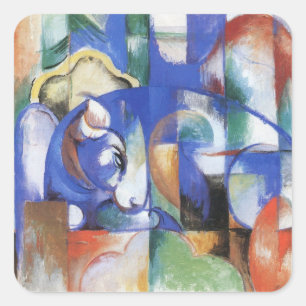 Adesivo Quadrado Touro Mentindo de Franz Marc, Arte Cubismo Vintage