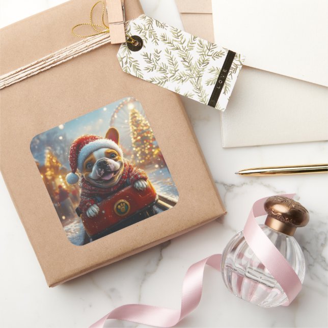 Adesivo Quadrado Touro Terrier Cachorro Porta copos Natal (Presentear)