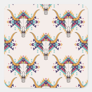 Adesivo Quadrado Touro Tribal Caveira: Boho Sem Semente