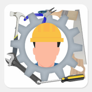 Adesivo Quadrado Trabalhador de Construção no Dia do Trabalho