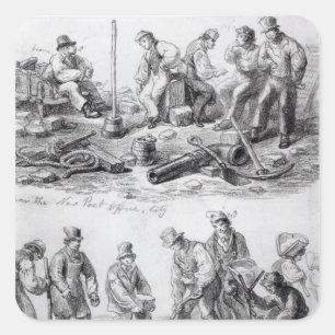 Adesivo Quadrado Trabalhador próximo ao Novo Escritório de Posto na