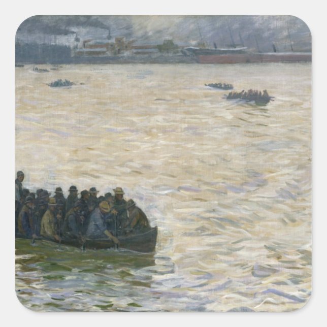 Adesivo Quadrado Trabalhadores do estaleiro que regressam a casa no (Frente)