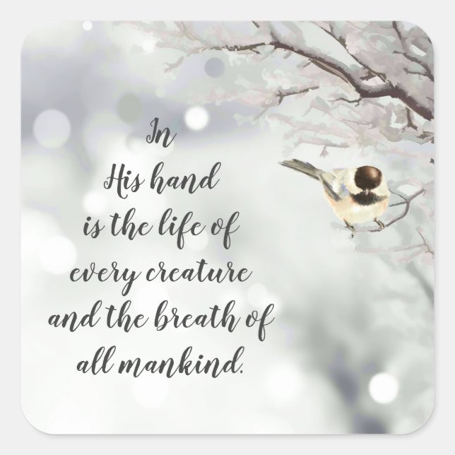 Adesivo Quadrado Trabalho 12:10 Escritura Vida de Cada Criatura (Frente)