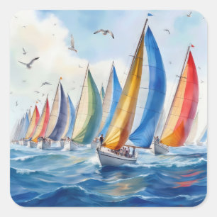 Adesivo Quadrado Trabalho de arte de Aquarela Regatta