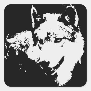 Adesivo Quadrado Trabalho de arte do Lobo Negro e Branco