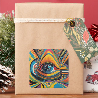 Adesivo Quadrado trabalho de arte psicodélico Horror Vacui 1960