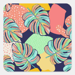 Adesivo Quadrado Trabalho de arte Tropical: Monstera Design
