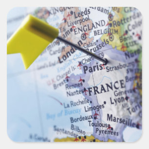 Adesivo Quadrado Trace o pino colocado em Paris, France no mapa,